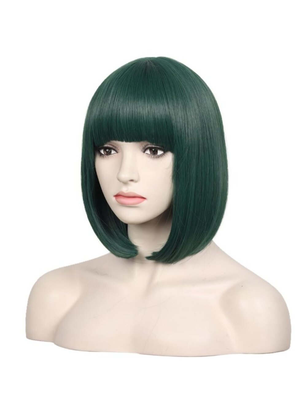 Women's Dark Green 12 Inch Straight Blue Bob Wig Synthetic Cosplay Costume Hair